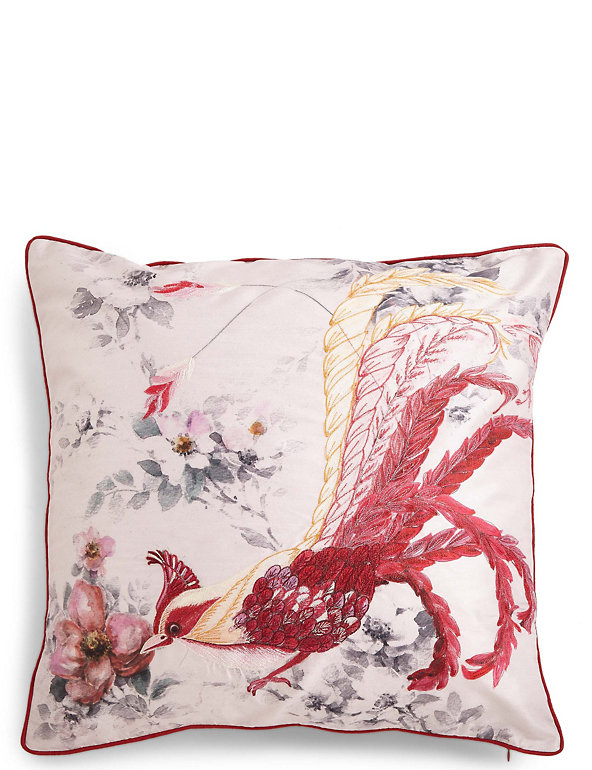 Large Floral Embroidered Bird Cushion Image 1 of 2