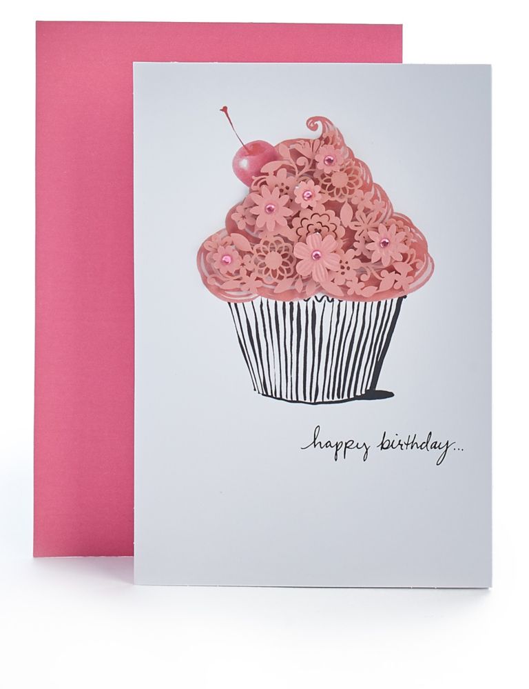 Laser Cut Cup Cake Birthday Card 1 of 3