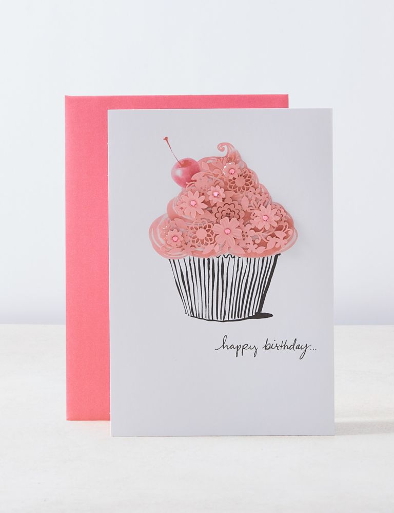 Laser Cut Cup Cake Birthday Card 1 of 5
