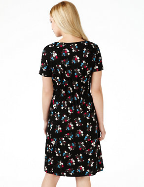Lattice Neck Floral Ruched Tunic Dress Image 2 of 5