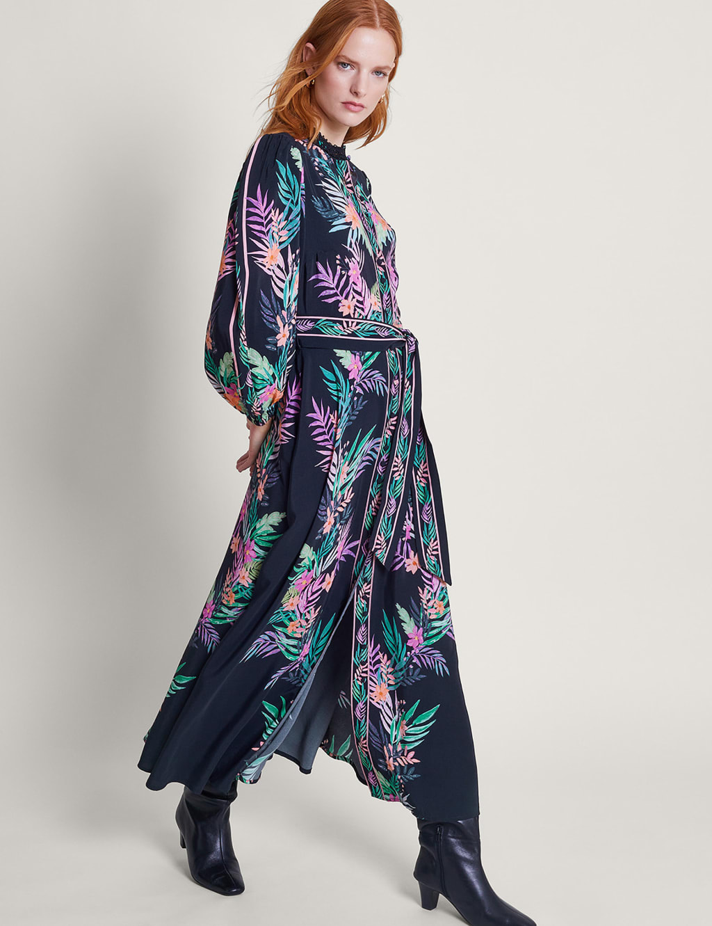 Leaf Print Belted Maxi Shirt Dress 3 of 4