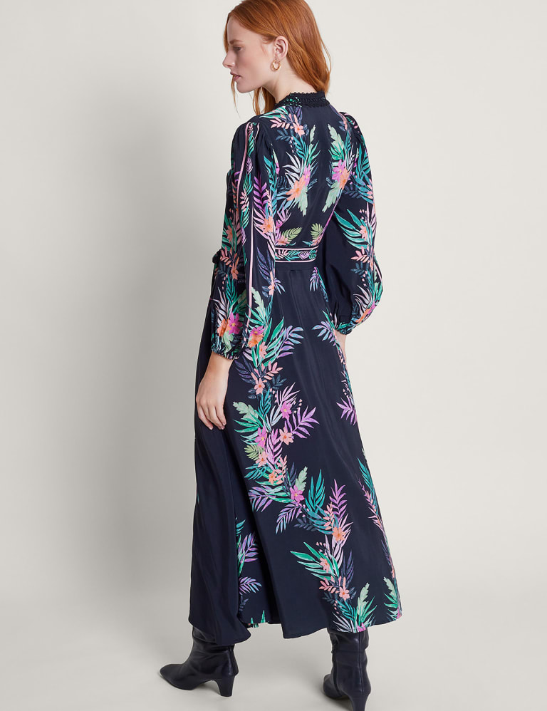 Leaf Print Belted Maxi Shirt Dress 2 of 4