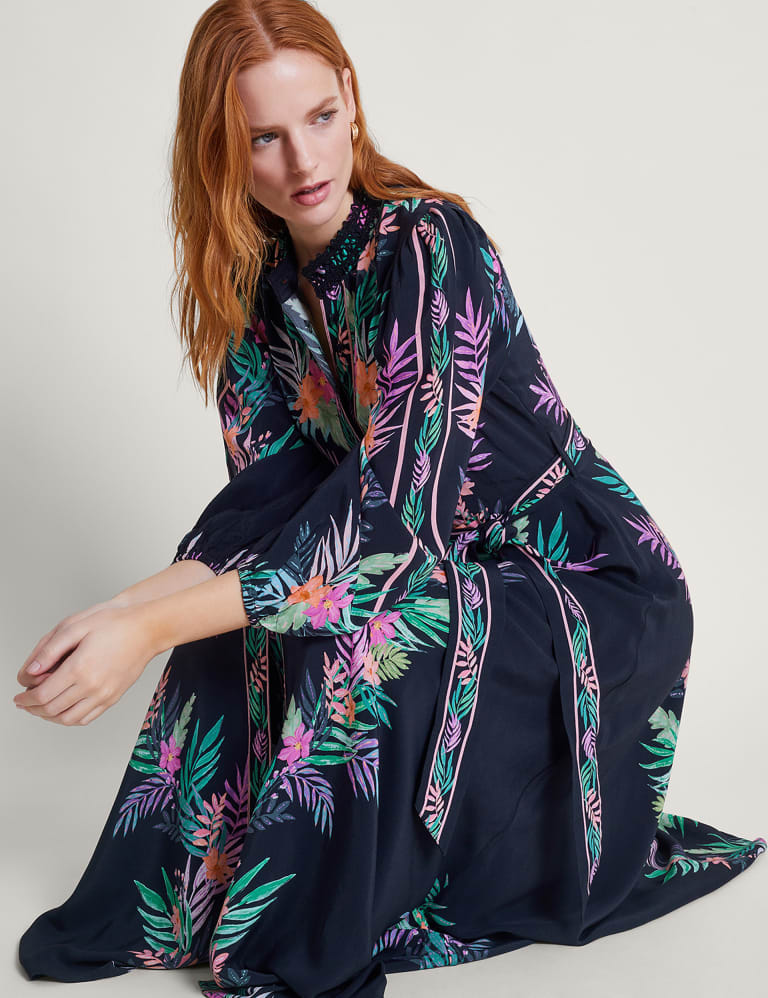 Leaf Print Belted Maxi Shirt Dress 3 of 4