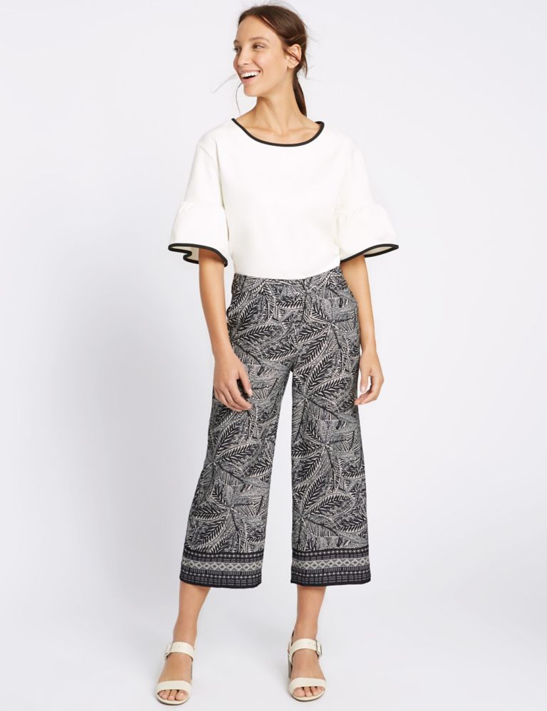Leaf Print Cropped Wide Leg Trousers 1 of 6