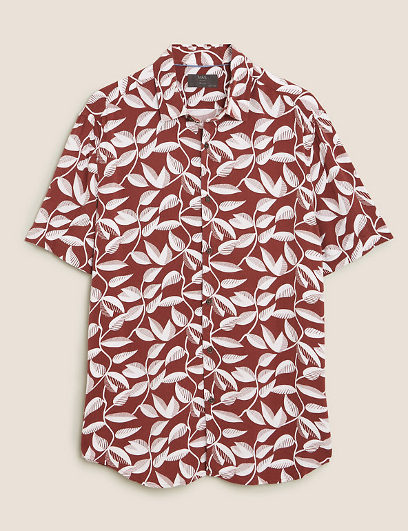 Leaf Print Cuban Collar Shirt Image 1 of 1