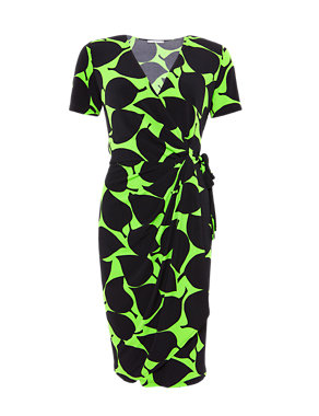 Leaf Print Fit & Flare Wrap Dress Image 2 of 5
