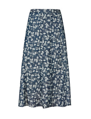 Leaf Print Jacquard A-Line Skirt with Linen Image 2 of 4