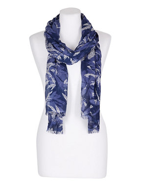 Leaf Print Scarf with Modal Image 2 of 3