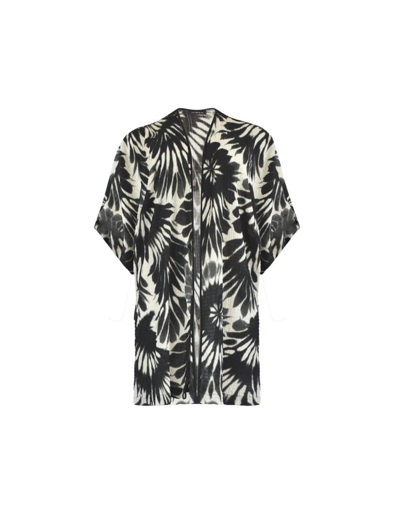 Leaf Print Textured Relaxed Longline Kimono 2 of 5