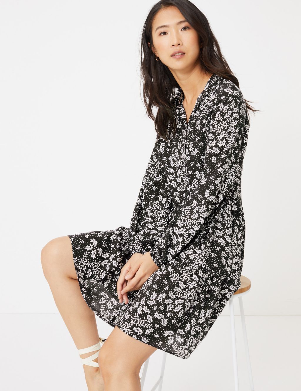 Leaf Print Tiered Mini Shirt Dress | M&S Collection | M&S