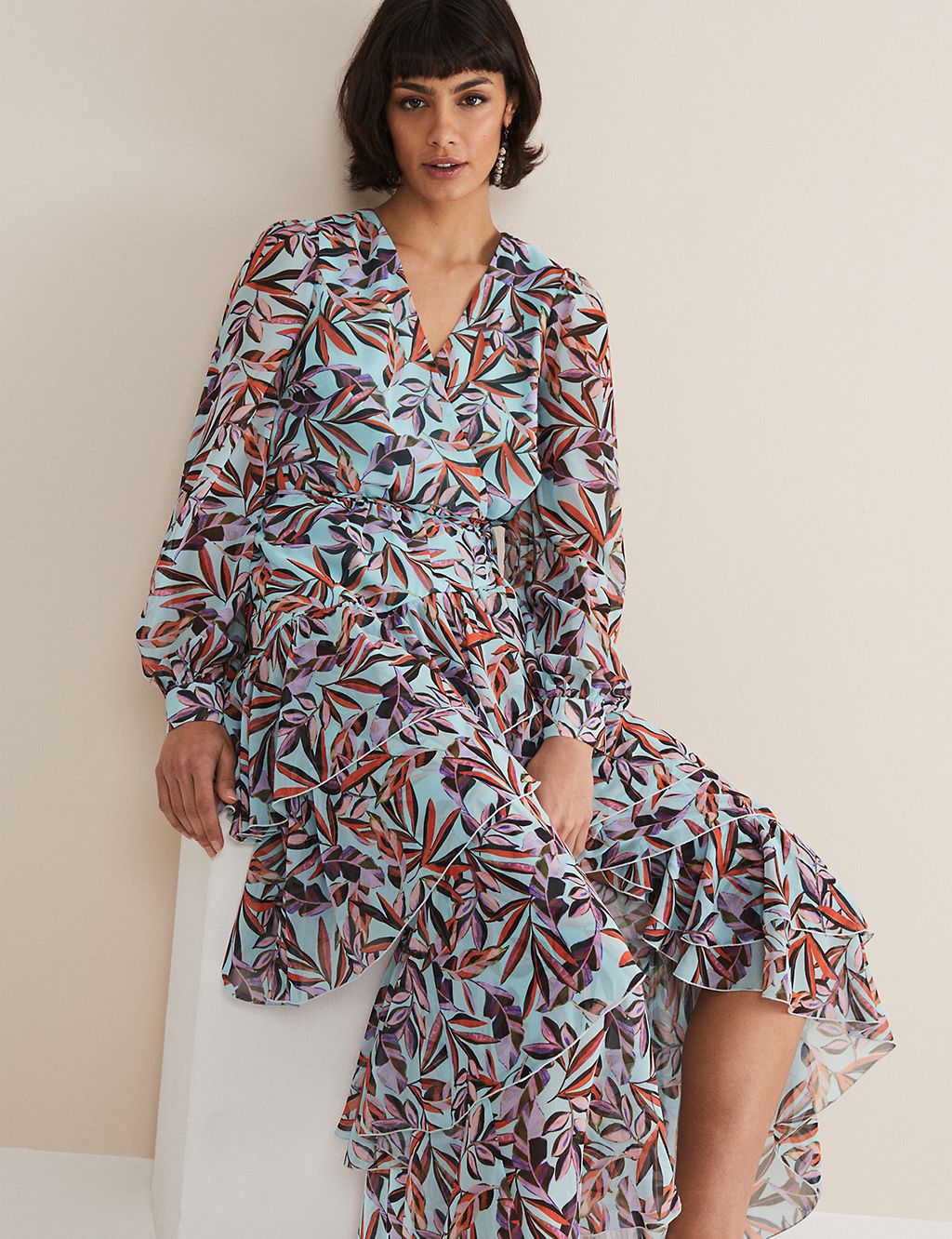 Leaf Print V-Neck Maxi Tiered Dress | Phase Eight | M&S