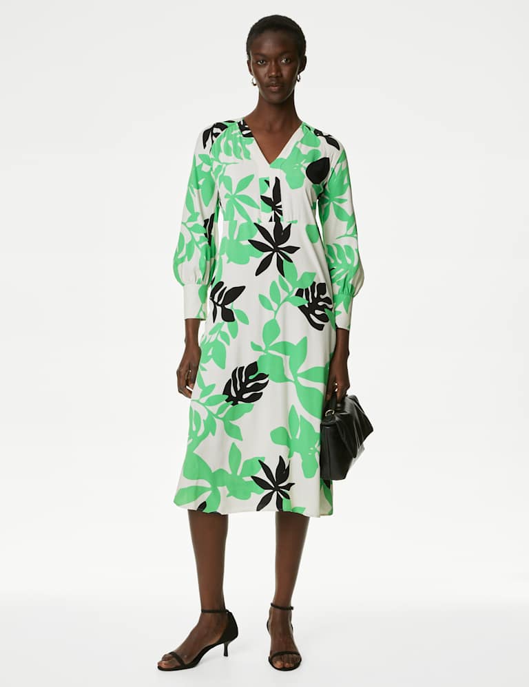Leaf Print V-Neck Midaxi Smock Dress | Autograph | Mu0026S