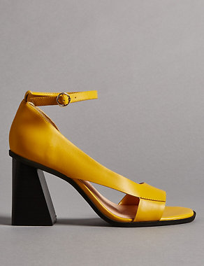Leather Angular Heel Asymmetric Sandals Image 2 of 6