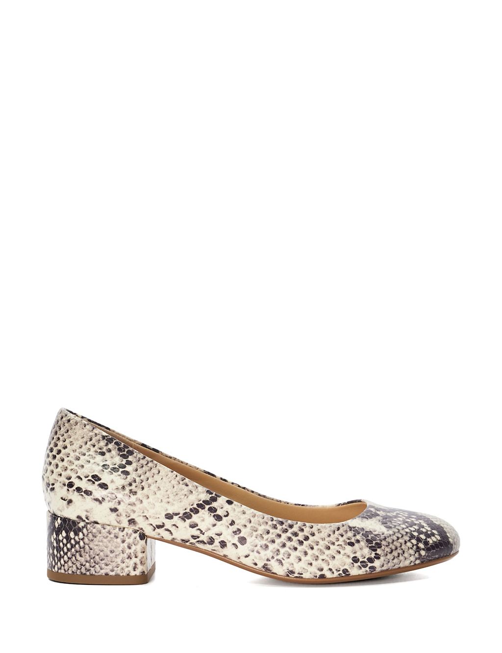 Leather Animal Print Block Heel Court Shoes 3 of 5