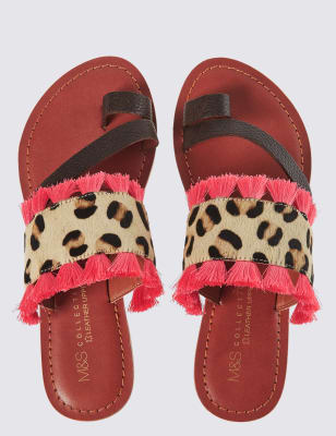 Leopard print best sale tassel mules sandals