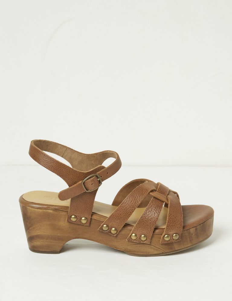 Leather Ankle Strap Block Heel Clog Sandals 1 of 4