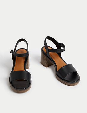 Leather Ankle Strap Block Heel Sandals Image 2 of 3