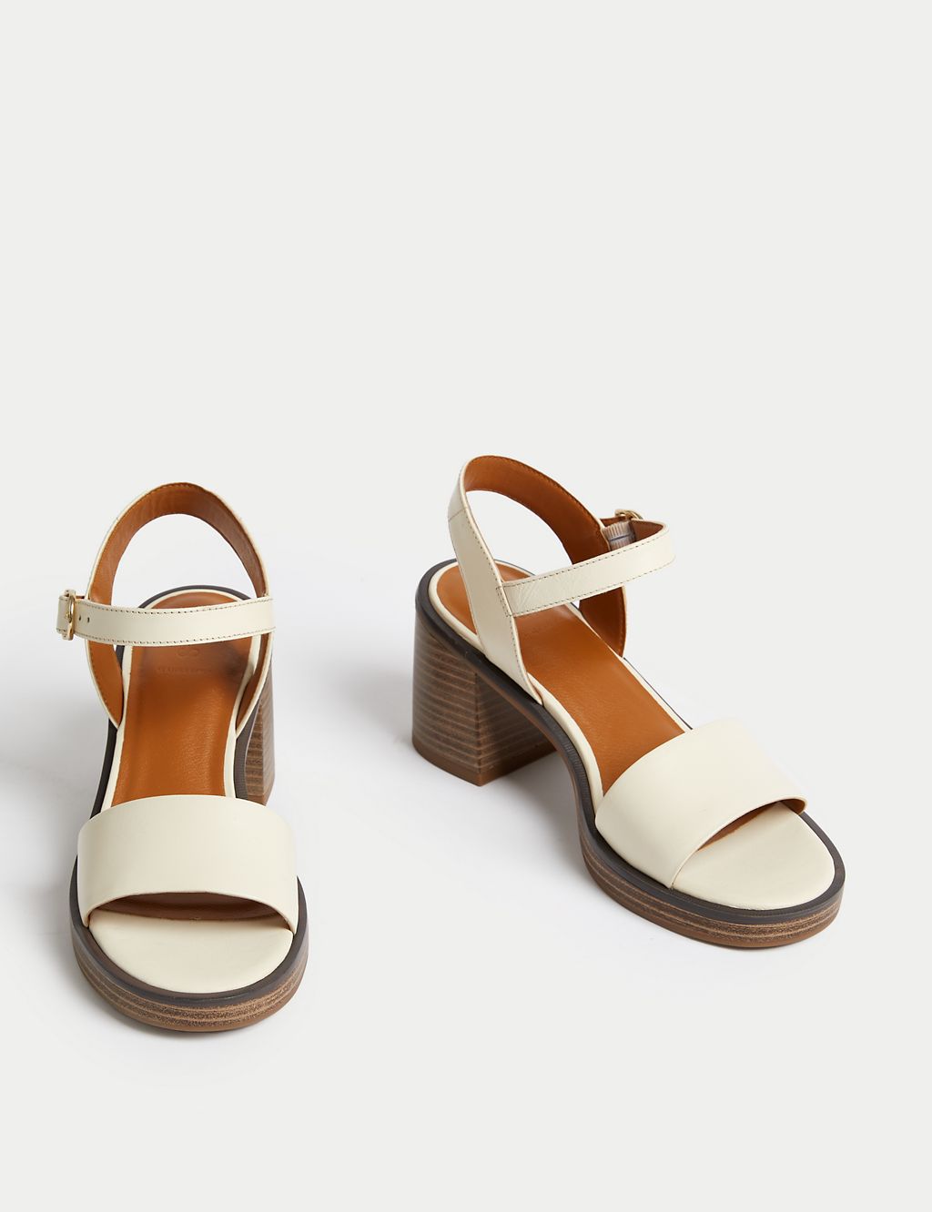 Leather Ankle Strap Block Heel Sandals 1 of 3