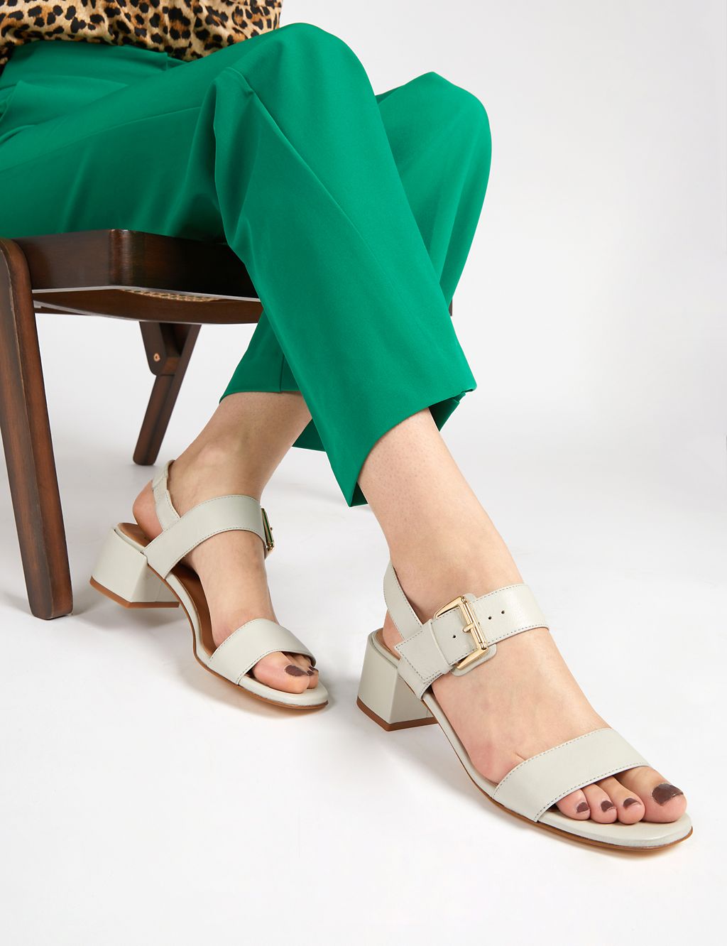 Leather Ankle Strap Block Heel Sandals 2 of 7