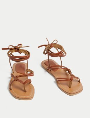 Leather Ankle Strap Flat Sandals Image 2 of 3