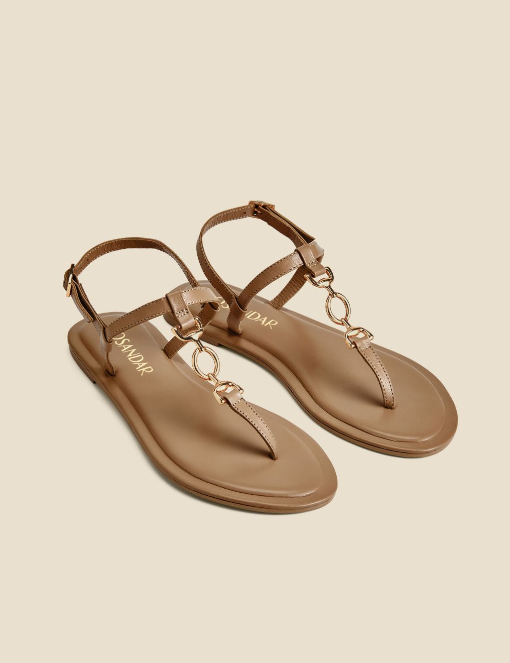 Leather Ankle Strap Flat Toe Thong Sandals 1 of 7