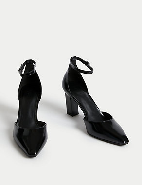 Leather Ankle Strap Pointed Court Shoes Image 2 of 3