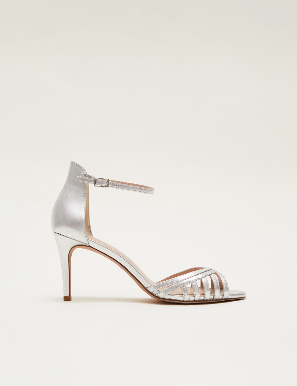 Silver ankle clearance strap block heels