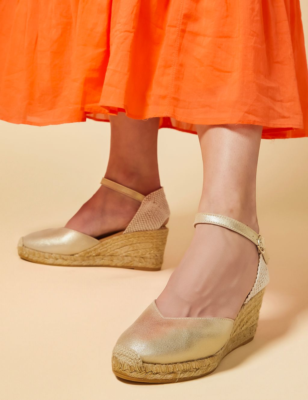 Leather Ankle Strap Wedge Espadrilles 2 of 7