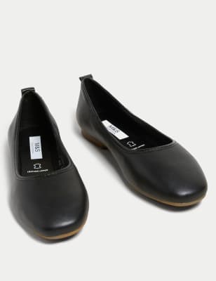 Black leather slip on pumps sale