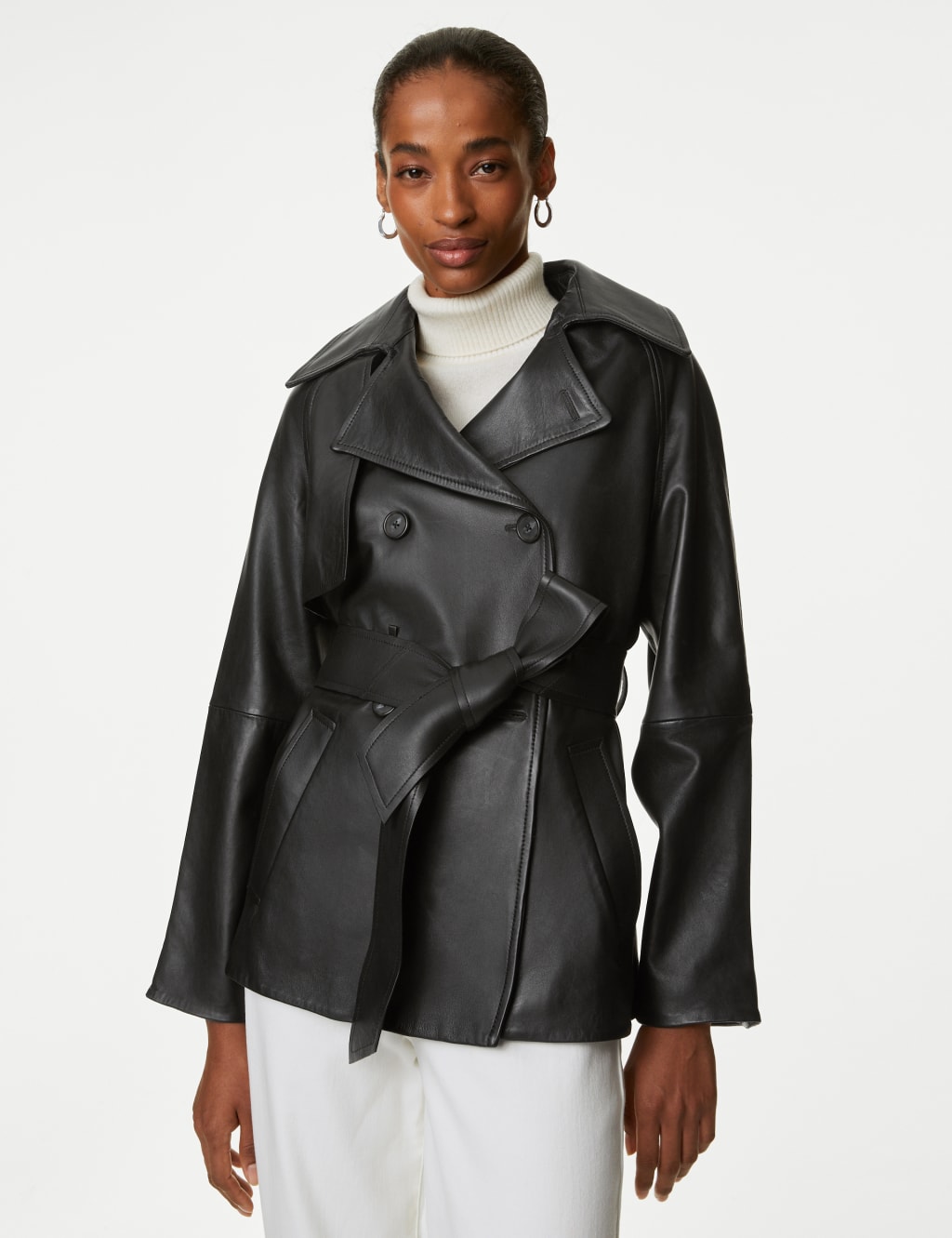 Short leather 2024 trench coat