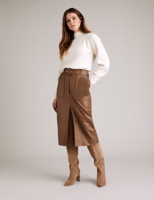 Leather Belted Midi Pencil Skirt Autograph M S