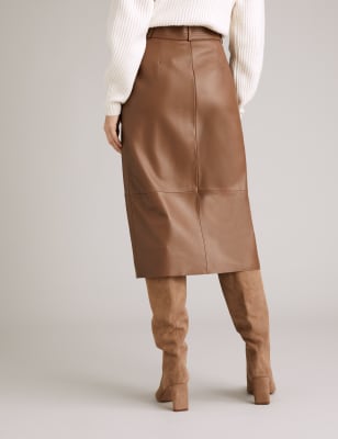 Brown belted shop pencil skirt