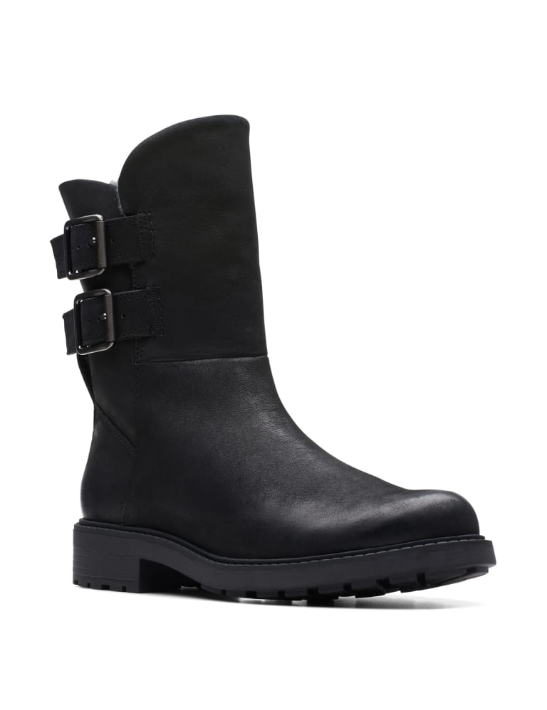 Leather Biker Buckle Block Heel Boots CLARKS M S