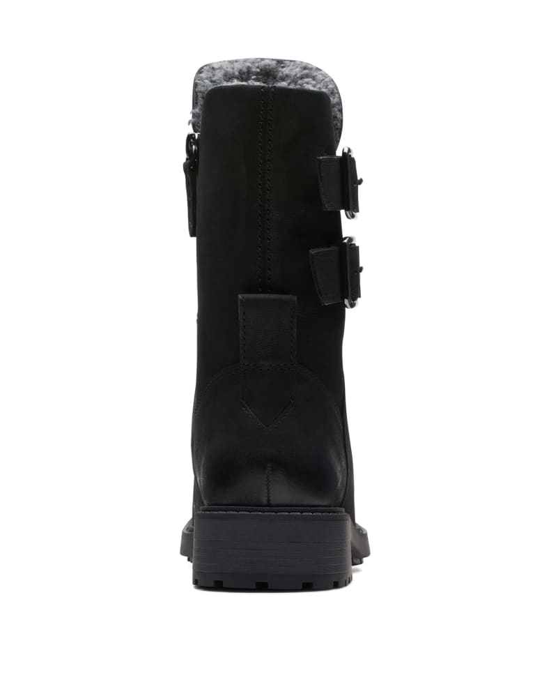 Leather Biker Buckle Block Heel Boots CLARKS M S
