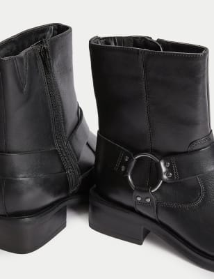 Black flat shop biker ankle boots