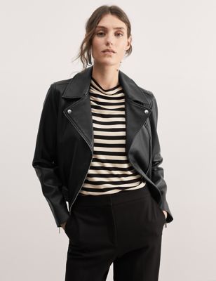 Zip design short leather jacket