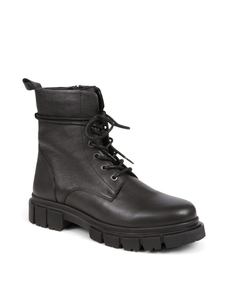 Black lace up top cleated ankle boot