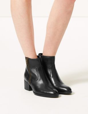 Leather Block Heel Ankle Boots | M\u0026S 