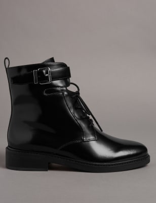 Leather Block Heel Ankle Boots Image 2 of 6