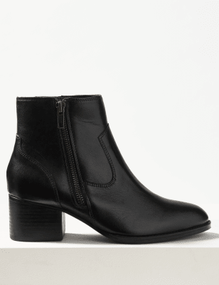 Leather Block Heel Ankle Boots Image 2 of 6