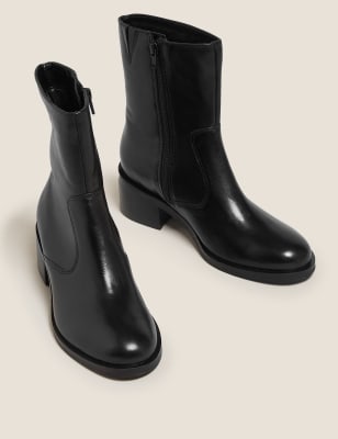 m&s black block heel boots