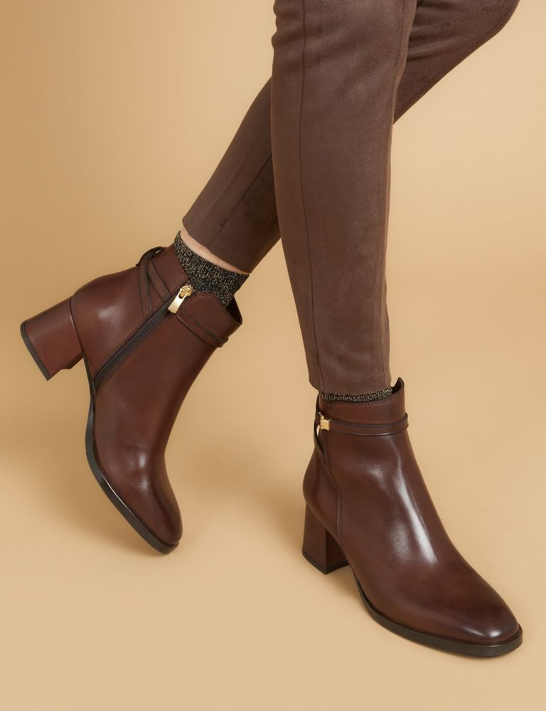 Leather Block Heel Ankle Boots 1 of 7