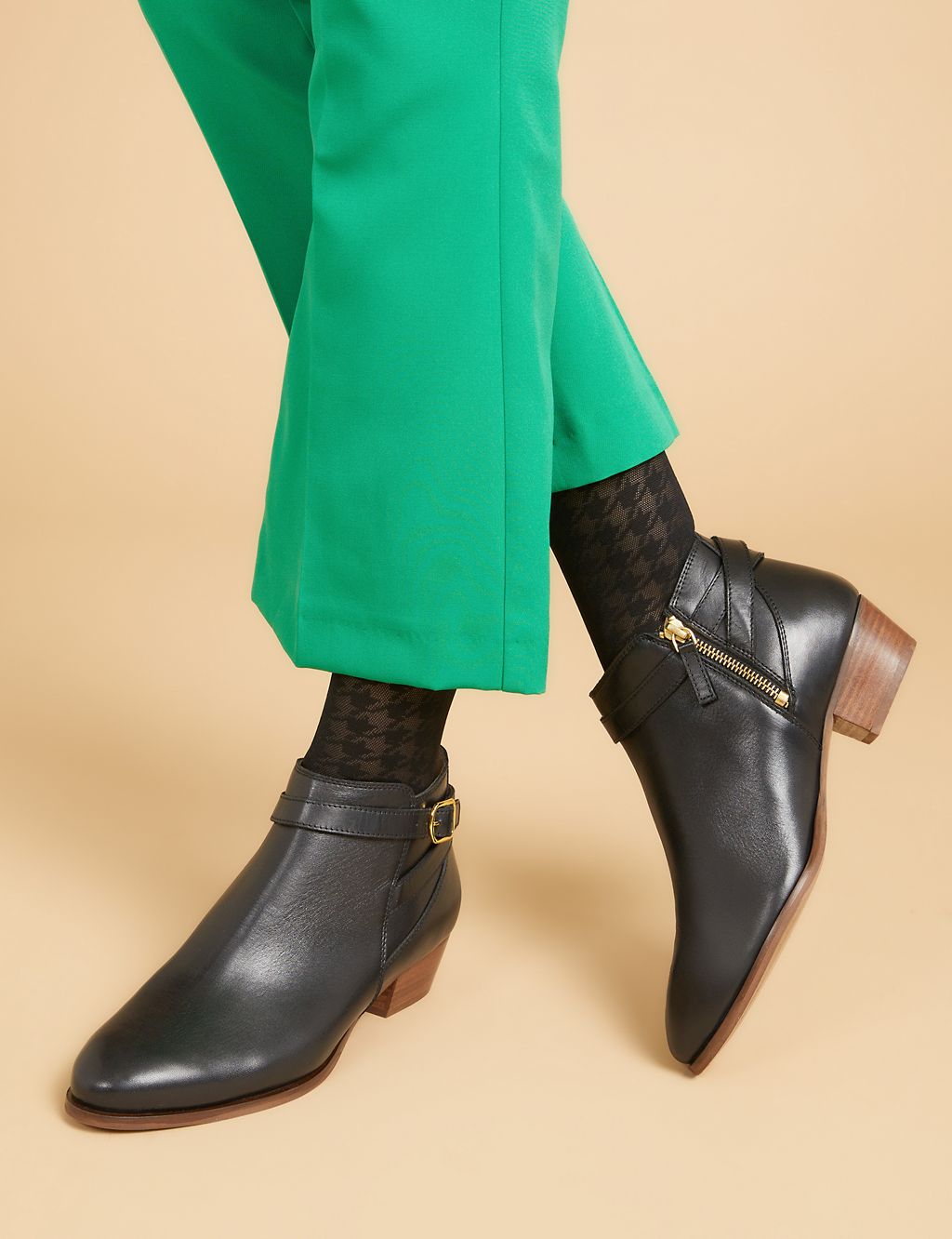 Leather Block Heel Ankle Boots 2 of 6