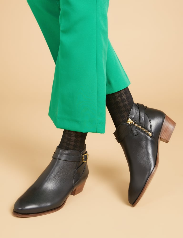 Leather Block Heel Ankle Boots 1 of 6