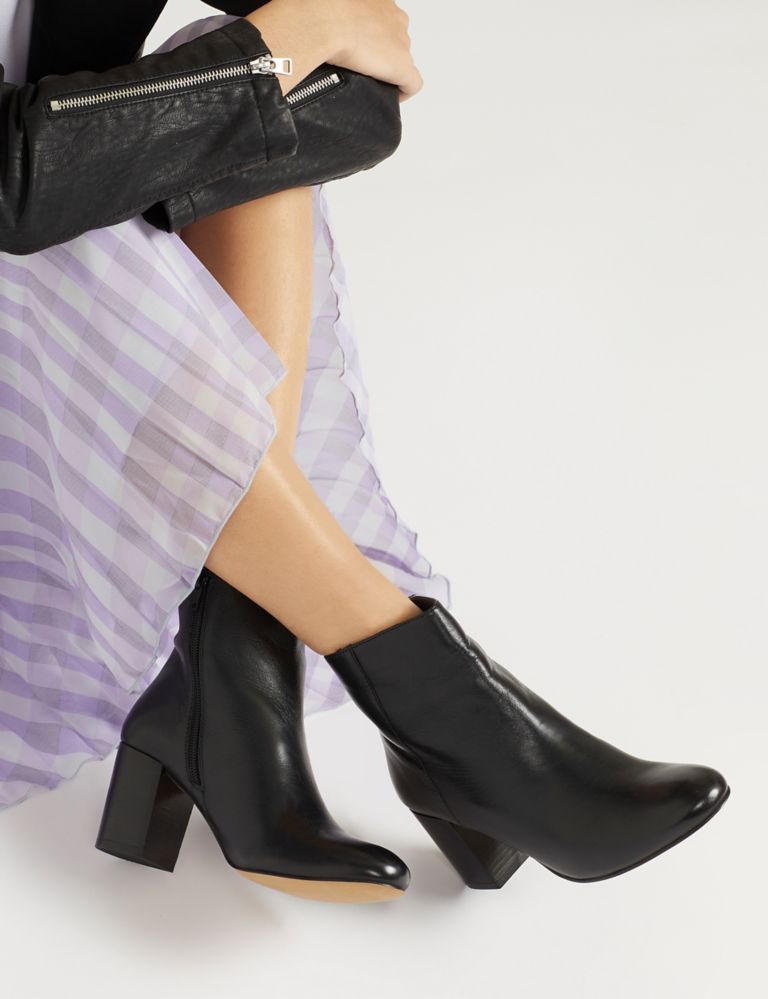 Leather Block Heel Ankle Boots 1 of 6