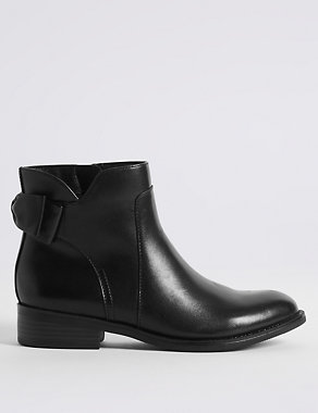 Leather Block Heel Bow Back Ankle Boots Image 2 of 6