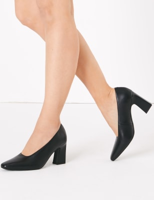 Leather Block Heel Court Shoes, M&S Collection