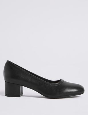 Leather Block Heel Court Shoes | M\u0026S 