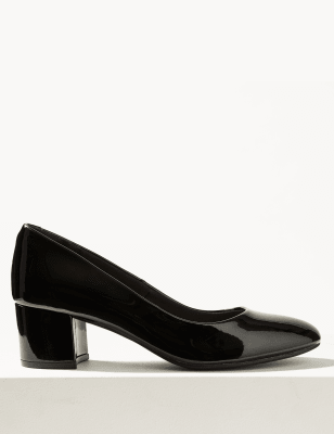 black leather court shoes block heel
