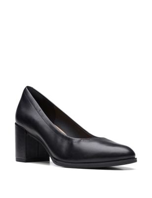 Leather Block Heel Court Shoes Image 2 of 7